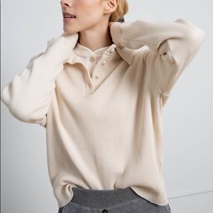 Donni Thermal Waffle Knit Polo in Cream. Sz M.